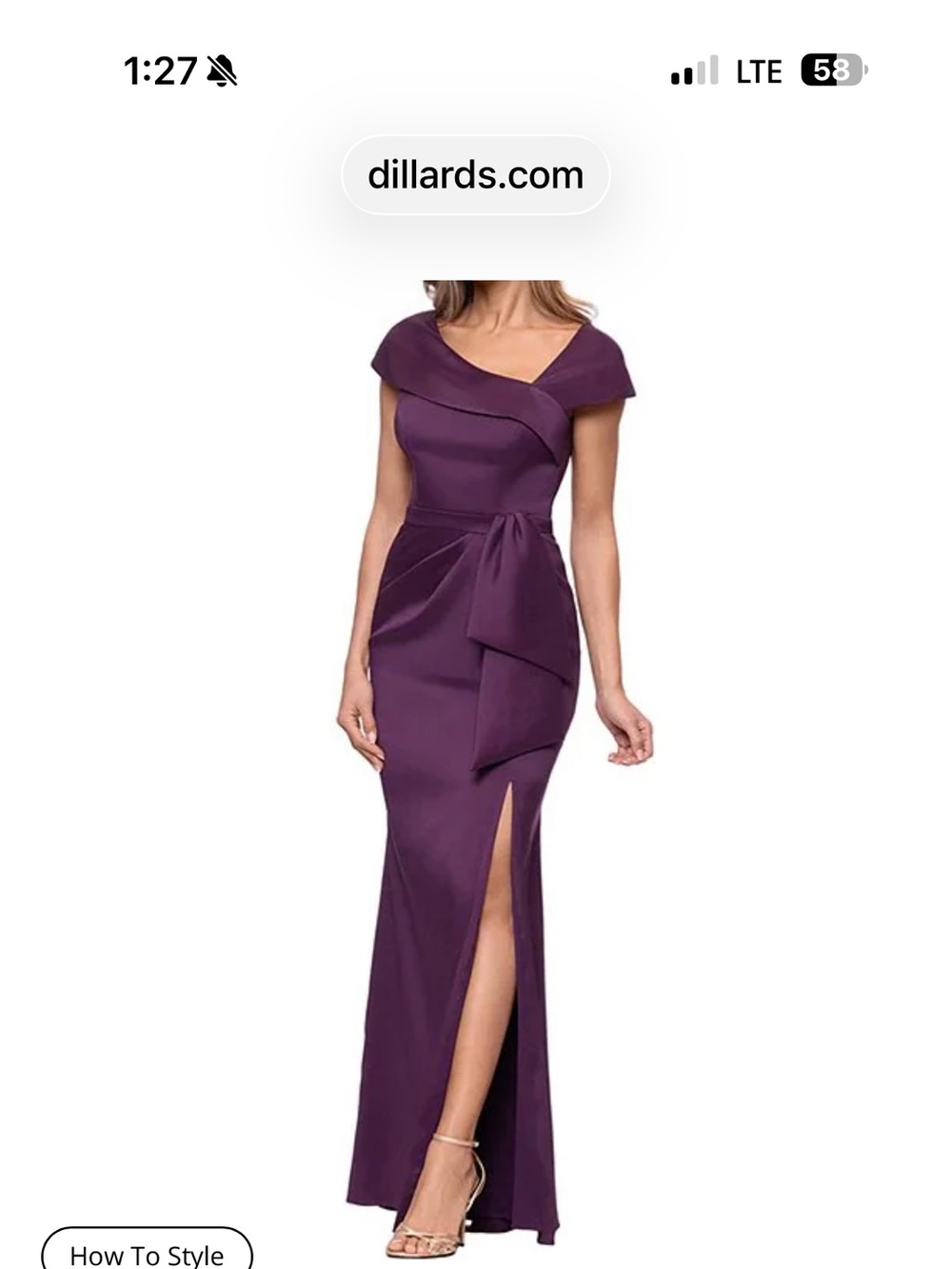 Cap-Sleeve Purple Maxi Dress with Side Slit and Draped Waist Bow